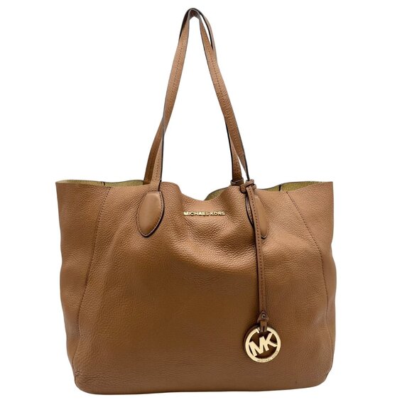Michael Kors Camel Pebbled Leather Mae Reversible Tote Bag - Picture 1 of 11